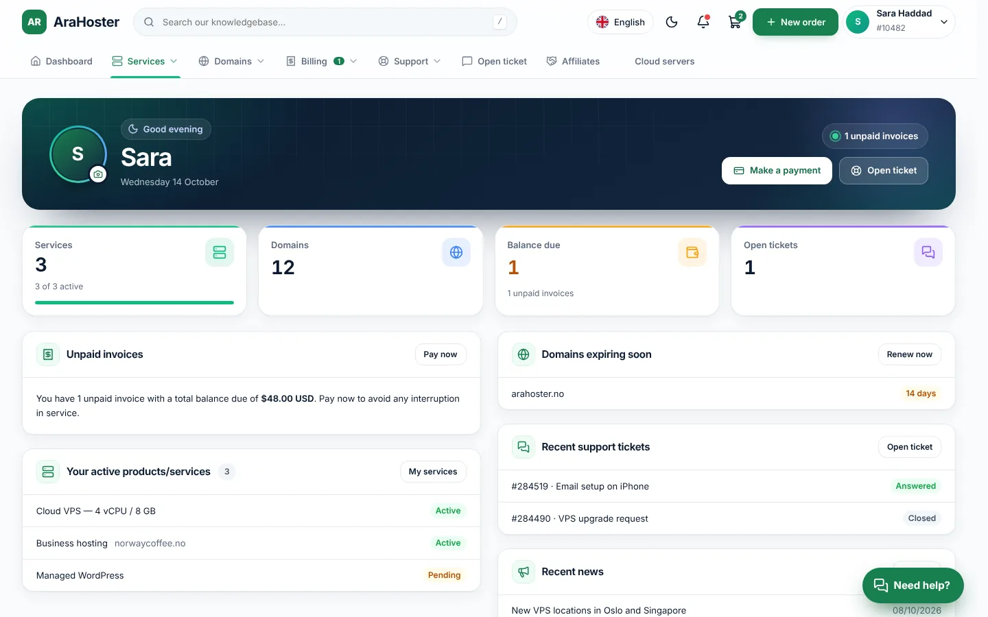 Client dashboard